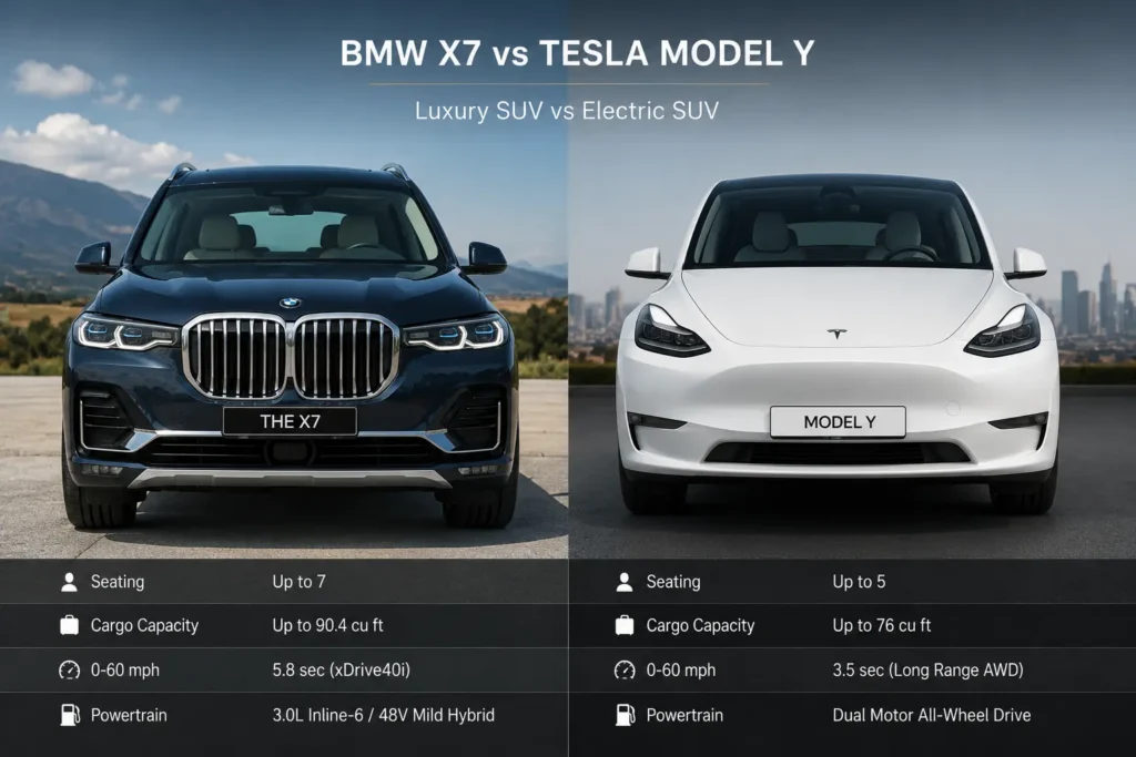 BMW X7 vs Tesla Model Y rental comparison in Houston