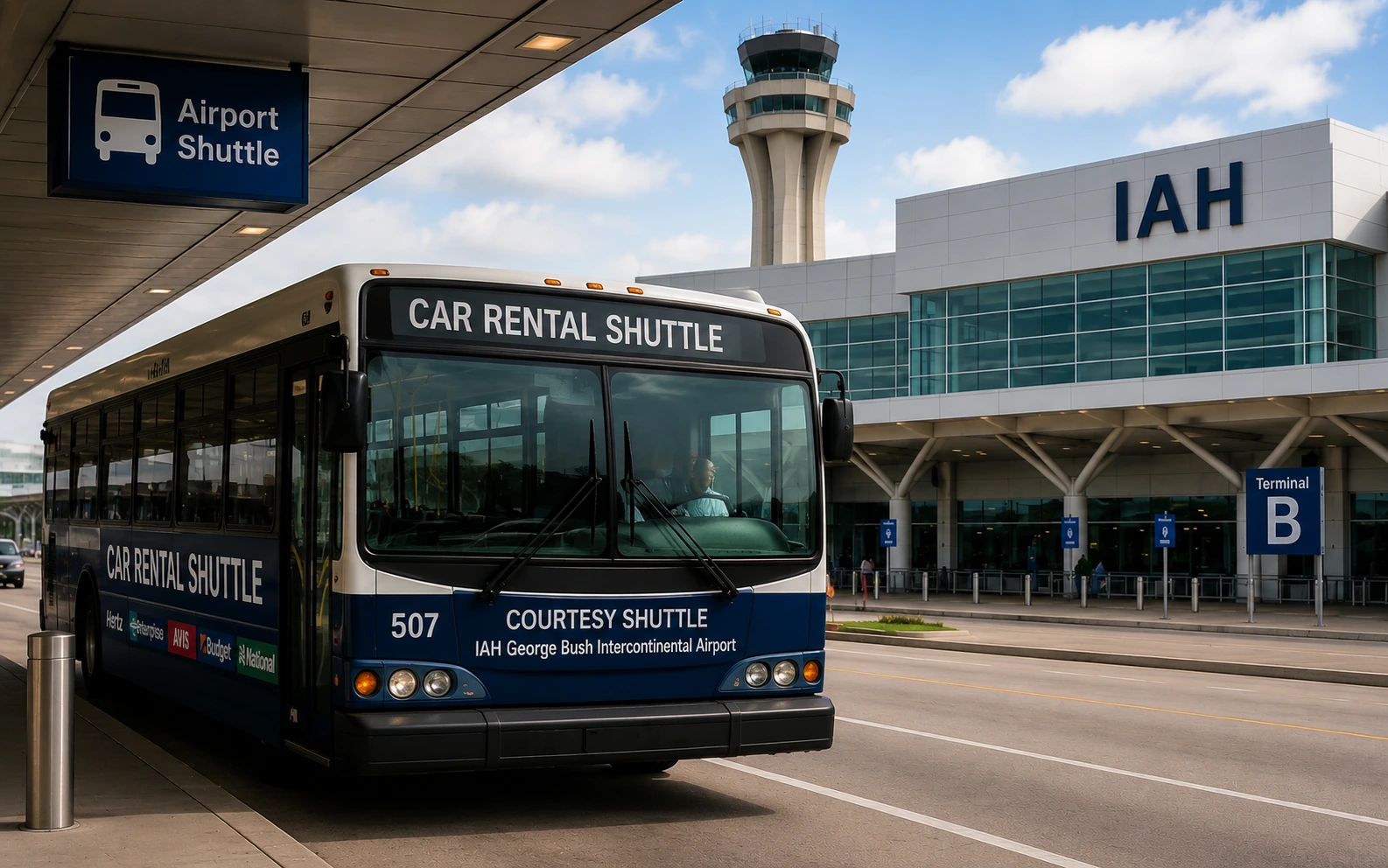 IAH Airport rental shuttle and counter wait